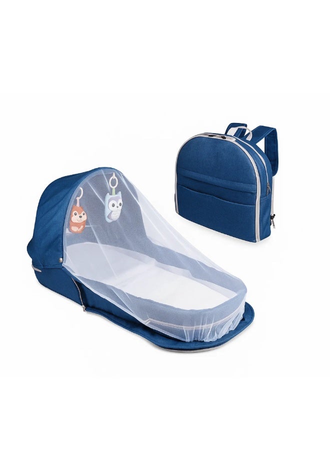 Factory Price 2-in-1 Portable Baby Sleeper & Storage Bag with Bug Net – Blue | Travel-Friendly, Sun Canopy, Night Light & Removable Toys - Image 1