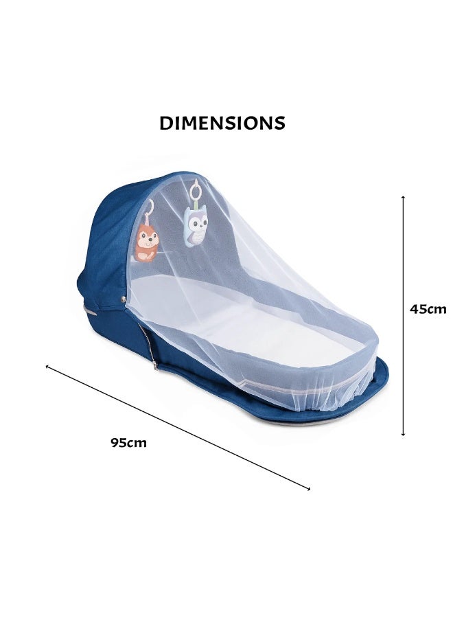 Factory Price 2-in-1 Portable Baby Sleeper & Storage Bag with Bug Net – Blue | Travel-Friendly, Sun Canopy, Night Light & Removable Toys - Image 5