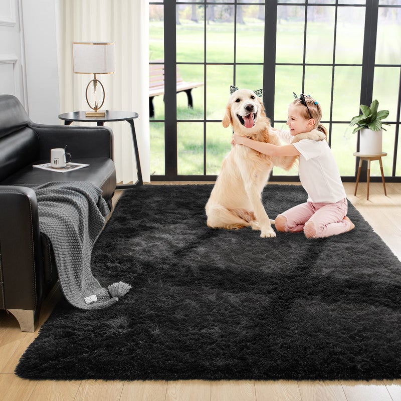 Noahas Fluffy Bedroom Rug3x5 Feet Plush Fuzzy Black Area Rugs for Living Room Non Slip Thick Soft Shaggy Nursery Furry Floor Dorm Kids Carpet