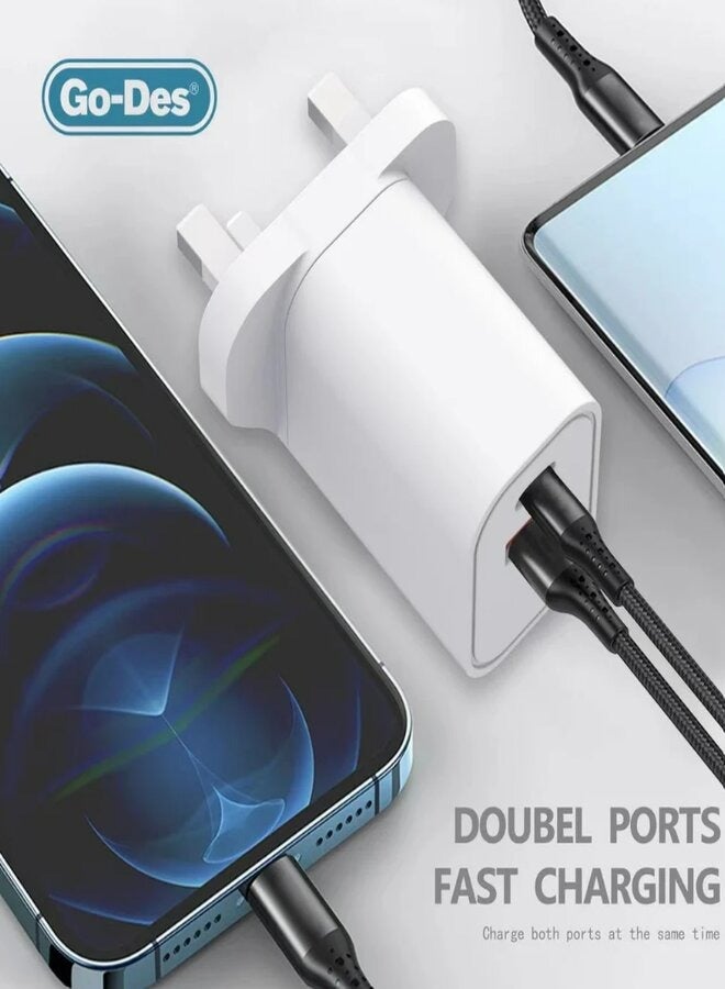 جو-ديز Go-Des 20W محول السفر شاحن الحائط USB-A نوع C شحن سريع شاحن الهاتف المحمول - Image 1
