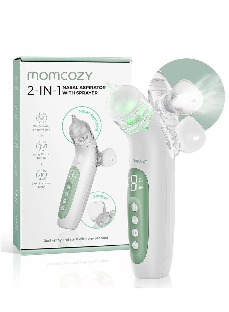 Momcozy شفاط أنف للأطفال 2 في 1 مع بخاخ للأنف، شفاط أنف كهربائي للطفل مع بخاخ، شفاط أنف مع بخاخ لحديثي الولادة والأطفال الصغار - Image 1