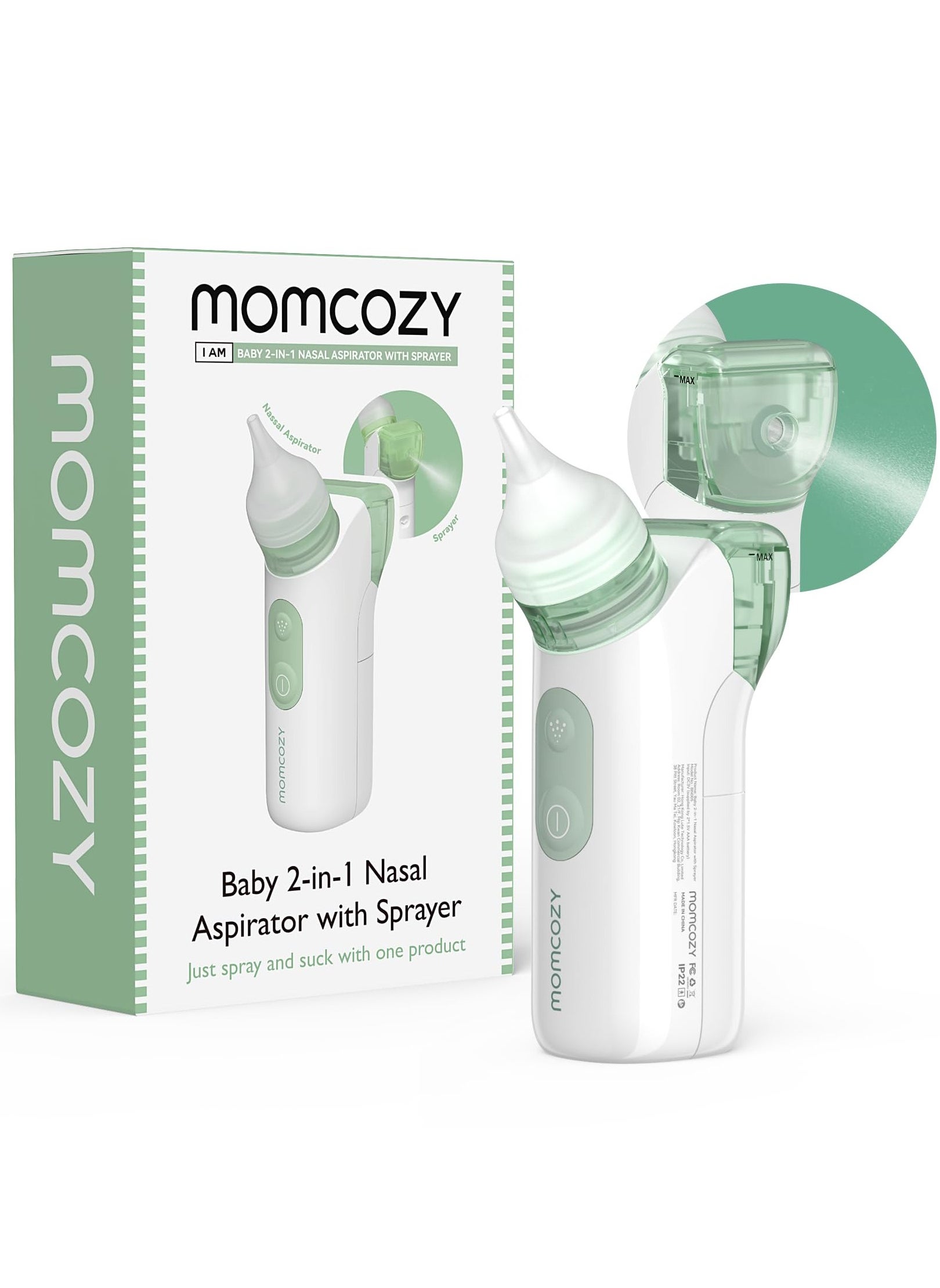 Momcozy 2-in-1 Baby Nasal Aspirator with Nasal Spray, Electric Nasal Aspirator for Baby with Sprayer, Nasal Aspirator with Sprayer for Newborn and Toddler 