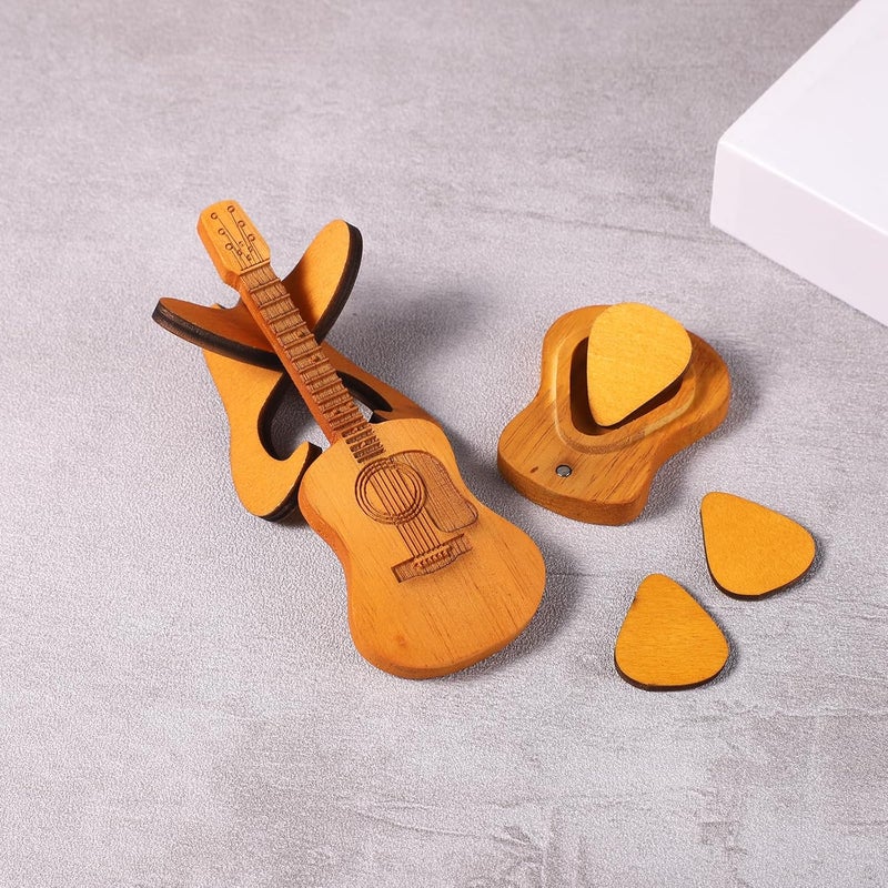 lasuroa Guitar Pick Box, Wooden Plectrum Case For Acoustic Guitar Customized Plectrum Holder With 3 Picks And Standard Plectrum Rack For Guitar Lovers - Image 3