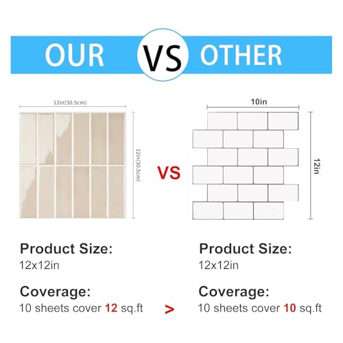 AdoDecor Peel and Stick Tile，New Upgrade Thicker Design Self Adhesive 12" x 12" Large Premium Peel and Stick Backsplash for Kitchen (Beige). - Image 3