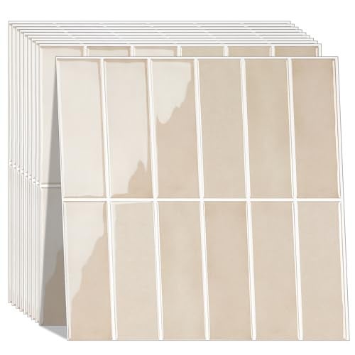AdoDecor Peel and Stick Tile，New Upgrade Thicker Design Self Adhesive 12" x 12" Large Premium Peel and Stick Backsplash for Kitchen (Beige). - Image 1
