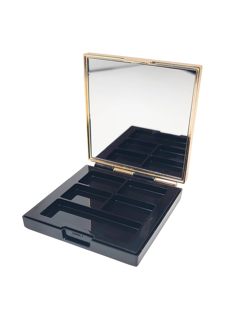 Happyupcity Black 5 Grids Empty Eyeshadow Palette with Gold Frame Mirror Lipstick Box Powder Blush Makeup Case Highlighters Container DIY Refillable Eye Shadow Pans 