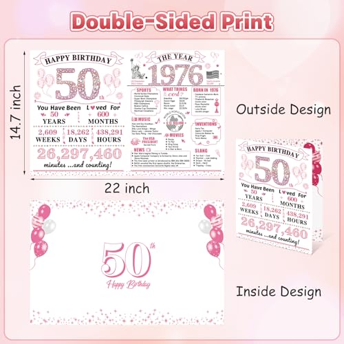 Uiorgui Large 50th Birthday Cards for Women, Happy 50th Birthday Greeting Card with Envelope Jumbo 1976 Fifty Guest Book Funny 50 Year Old Bday Gifts Decorations for Daughter Mom Wife Sister - Image 2