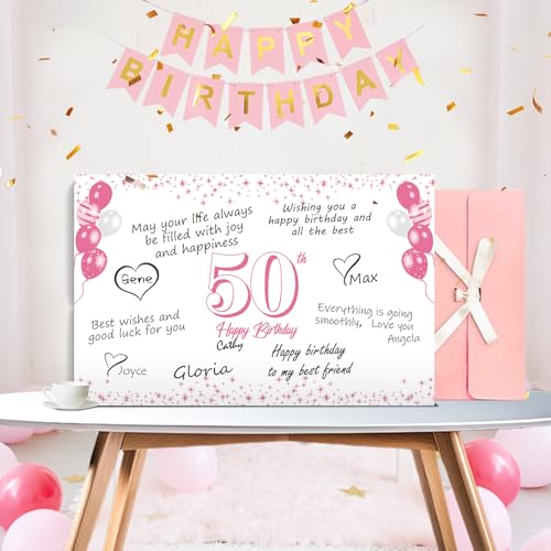 Uiorgui Large 50th Birthday Cards for Women, Happy 50th Birthday Greeting Card with Envelope Jumbo 1976 Fifty Guest Book Funny 50 Year Old Bday Gifts Decorations for Daughter Mom Wife Sister - Image 3