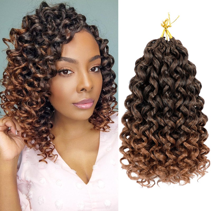 Vomella GoGo Curl Crochet Hair 8 Packs 10 Inch Water Wave Curly Crochet Hair for Black Women Ombre Brown Short Beach Curl Synthetic Deep Twist Crochet Hair Extensions T30 - Image 1