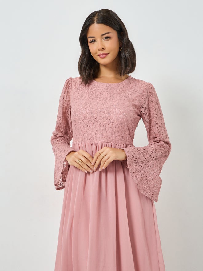 Styli Pink Lace A-Line Maxi Dress - Image 2