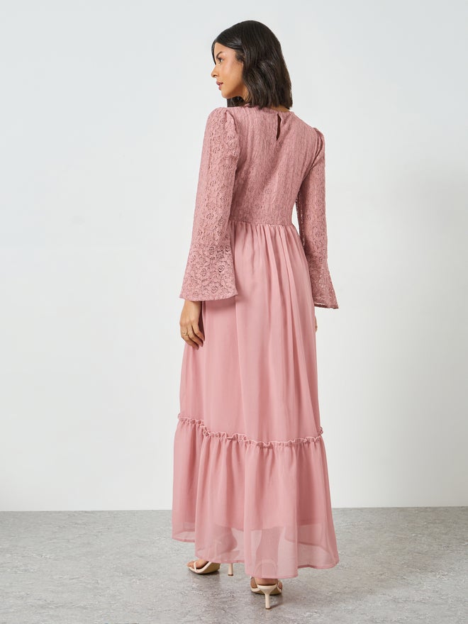 Styli Pink Lace A-Line Maxi Dress - Image 5