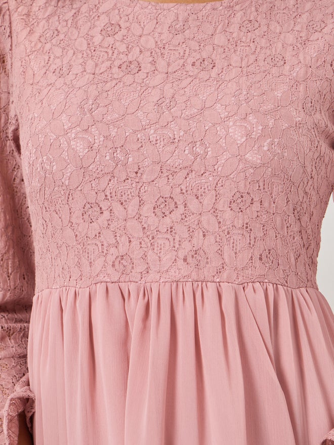 Styli Pink Lace A-Line Maxi Dress - Image 4