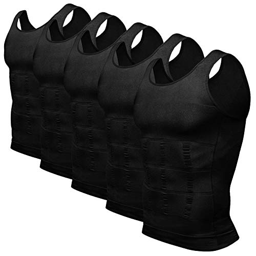 Odoland Mens 5 Pack Body Shaper Slimming Tummy Vest Compression Shirt Tank Top Shapewear, Black*5, XXL - Image 1