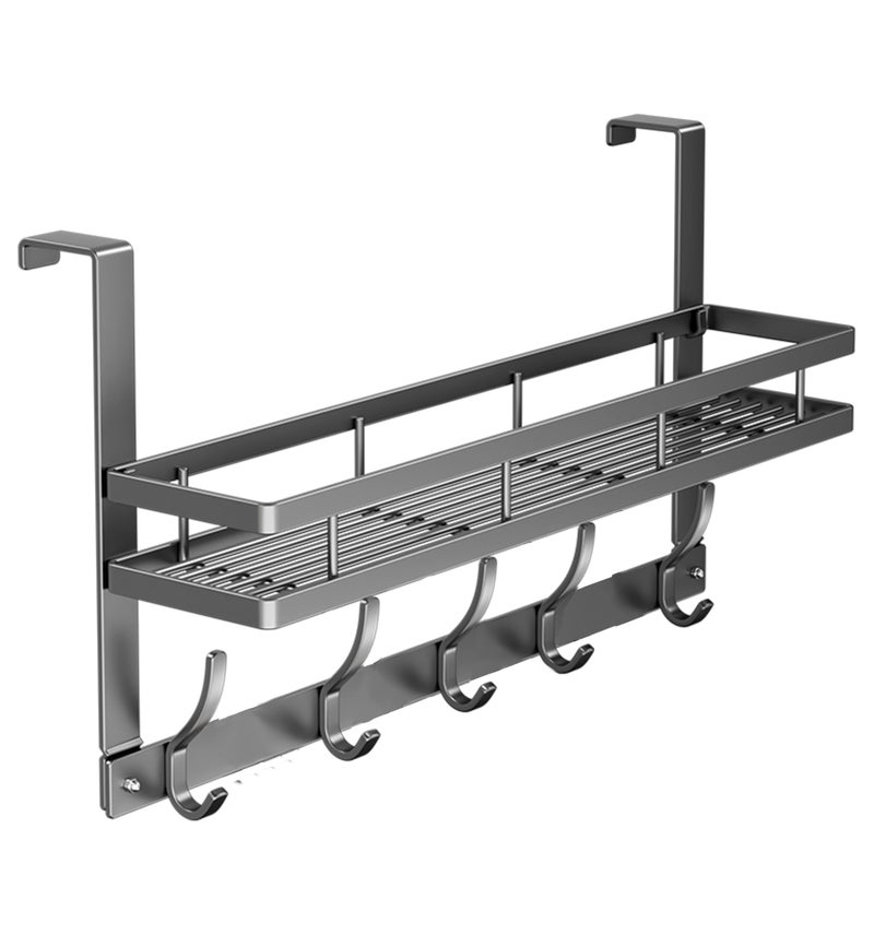LIZWETEC Over The Door Hooks Organizer, Coat Rack Over The Door Storage Hanger Towel Rack with Mesh Baskets and 10 Hooks, Back of Door Storage Organizer for Bathroom, Bedroom, Kitchen, Office (Grey) - Image 1