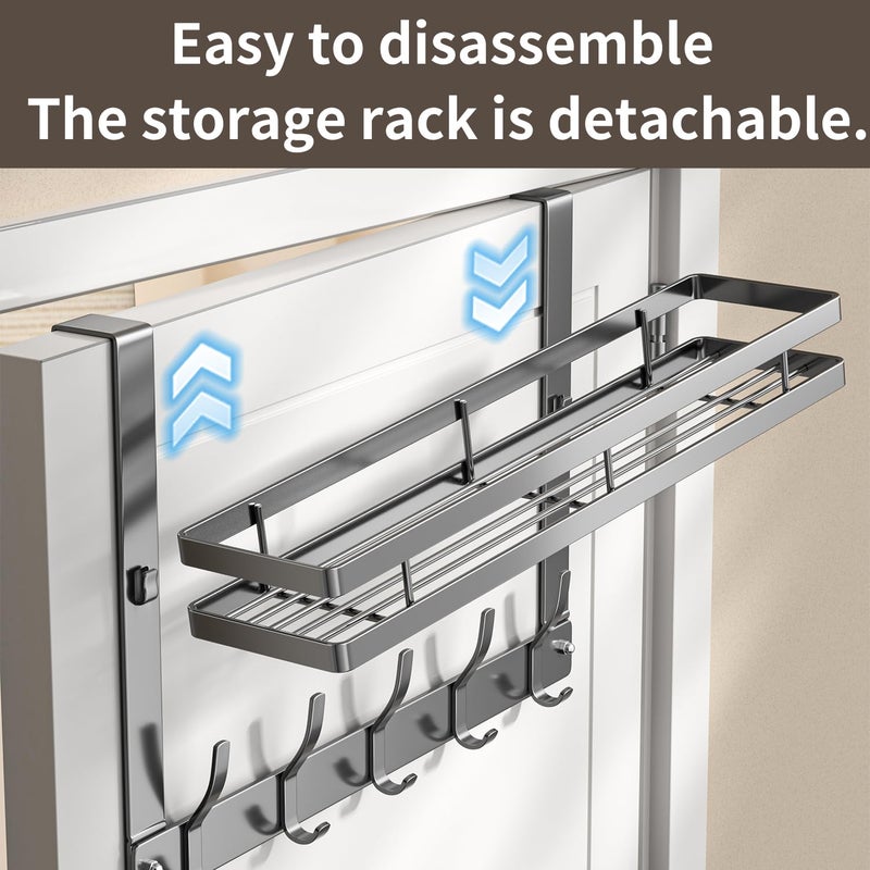 LIZWETEC Over The Door Hooks Organizer, Coat Rack Over The Door Storage Hanger Towel Rack with Mesh Baskets and 10 Hooks, Back of Door Storage Organizer for Bathroom, Bedroom, Kitchen, Office (Grey) - Image 4