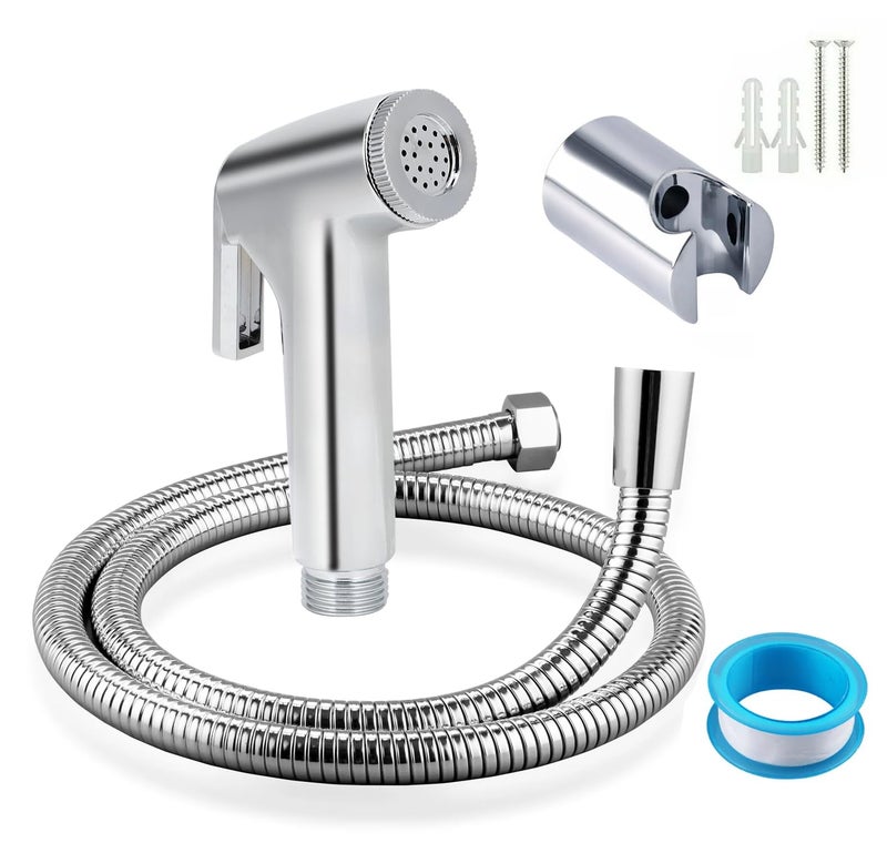 BATH GURU ABS Plastic Health Faucet Set for Bathroom Bidet Sprayer Gun for Toilet with 1.2 Meter Heavy Stainless Steel Shower Tube and Wall Hook Chrome Plated - Image 4