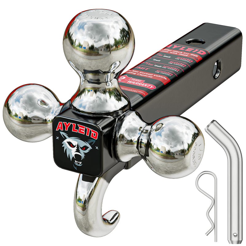 Ayleid Trailer Hitch TriBall Mount with Hook Pin Balls Sized 178 2 2516 inches Tow Hitch Silver