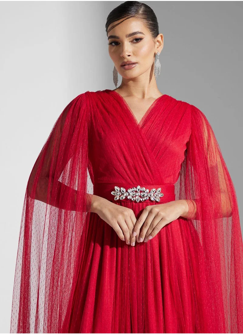 Golden Apple Mesh Detail Belted Dress