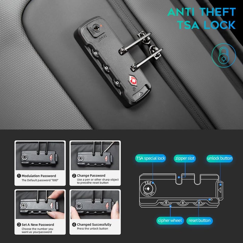 BANGE Anti Theft Backpack With TSA Lock,Waterproof Backpacks With YKK Zipper, High Tech Business Backpack For Men And Women, Laptop Backpack Fits For 17.3 Inch Notebookâ€¦ - Image 3
