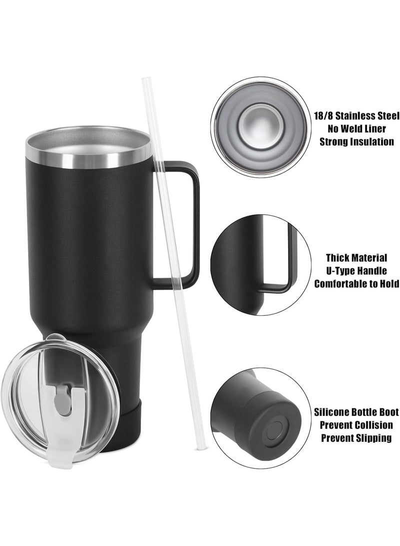 40oz Quencher H2.0 FlowState Tumbler – Insulated Stainless Steel Cup with Handle, Lid & Straw – Leakproof, BPA-Free, Dishwasher Safe – Ideal for Water, Coffee, or Iced Drinks – Black