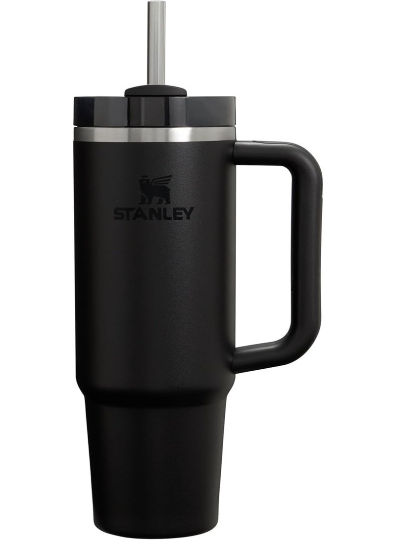 40oz Quencher H2.0 FlowState Tumbler – Insulated Stainless Steel Cup with Handle, Lid & Straw – Leakproof, BPA-Free, Dishwasher Safe – Ideal for Water, Coffee, or Iced Drinks – Black