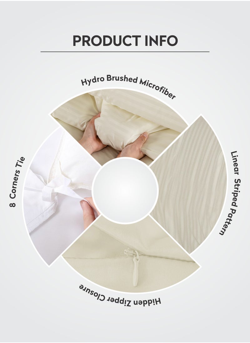 Donetella - Duvet Set 6-Pcs King Size Striped Microfiber Bed Set With 1 Duvet Cover(220 x 240 CM) 1 Fitted Sheet 2 Pillow Sham And 2 Pillowcases(Without Filler),Ivory - Image 1
