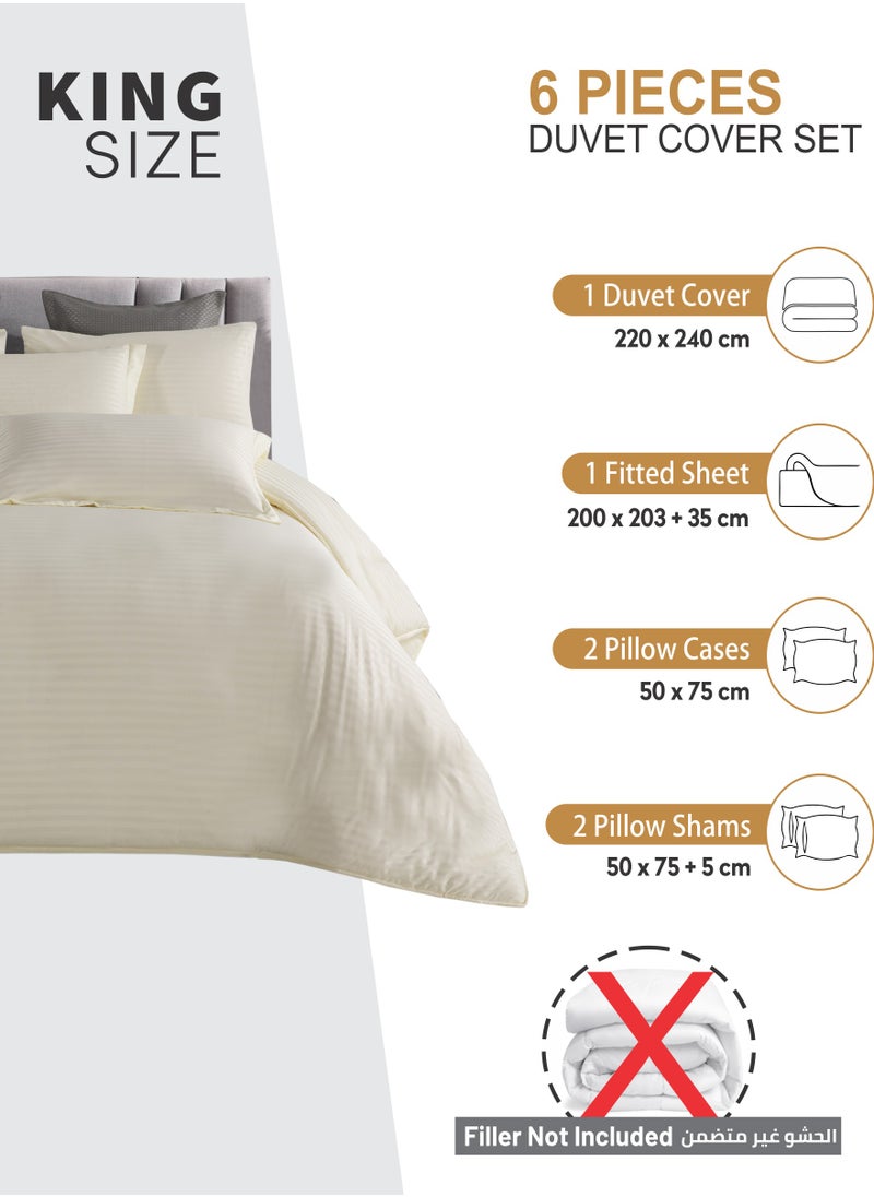 Donetella - Duvet Set 6-Pcs King Size Striped Microfiber Bed Set With 1 Duvet Cover(220 x 240 CM) 1 Fitted Sheet 2 Pillow Sham And 2 Pillowcases(Without Filler),Ivory - Image 1
