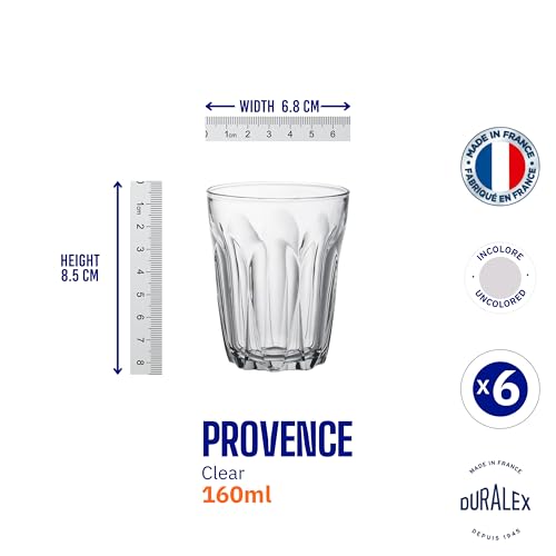 Duralex® Provence Transparent Clear Tumbler 160ML, Set of 6 Glasses | Ideal for Hot or Cold Drinks, Tea, Coffee, Juice, Cocktails, Mocktails | Ultra Scratch Resistant Tempered Glass - Image 4