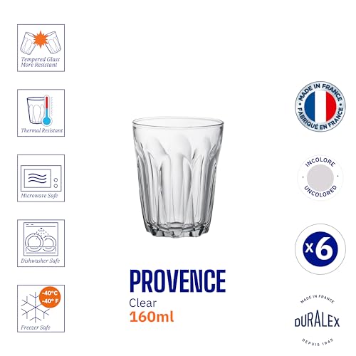 Duralex® Provence Transparent Clear Tumbler 160ML, Set of 6 Glasses | Ideal for Hot or Cold Drinks, Tea, Coffee, Juice, Cocktails, Mocktails | Ultra Scratch Resistant Tempered Glass - Image 5