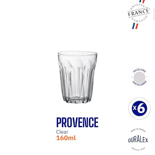 Duralex® Provence Transparent Clear Tumbler 160ML, Set of 6 Glasses | Ideal for Hot or Cold Drinks, Tea, Coffee, Juice, Cocktails, Mocktails | Ultra Scratch Resistant Tempered Glass - Image 3