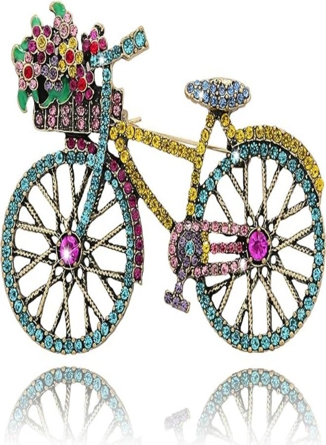 Axmerdal Brooch Pins Colorful Cubic Zirconia CZ Biking Lapel Brooch Pins Vintage 70s 80s Handmade Bike Lapel Retro Brooches for Women Men Birthday Gift Jewelry (Blue) - Image 1