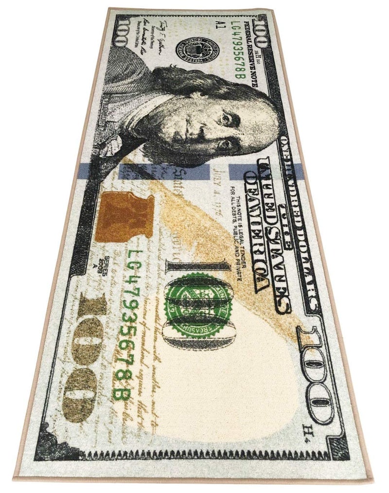 HUAHOO Money Rugs 100 Dollar Bill Runner Cool Area Rug for Living Room Kitchen Rug Laundry Runner Rug Bedroom Bathroom Mat (22" x 57") - Image 1