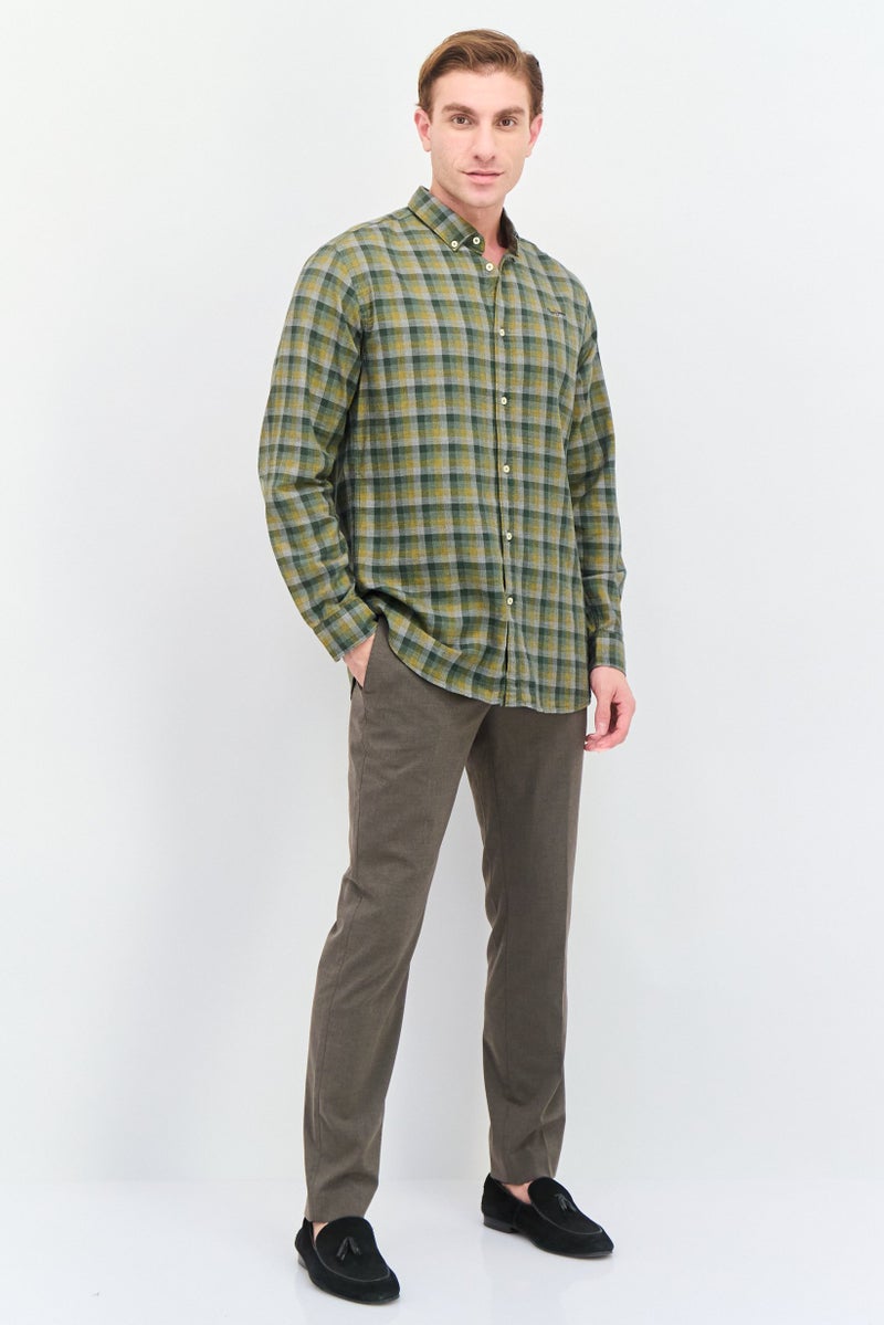 Pepe Jeans Men Regular Fit Brand Logo Long Sleeve Casual Shirt, Green Combo - Image 4