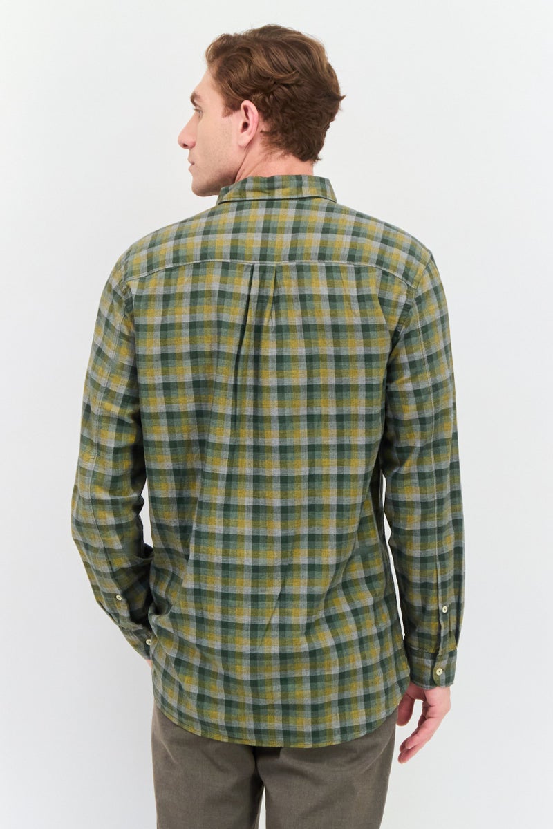 Pepe Jeans Men Regular Fit Brand Logo Long Sleeve Casual Shirt, Green Combo - Image 3