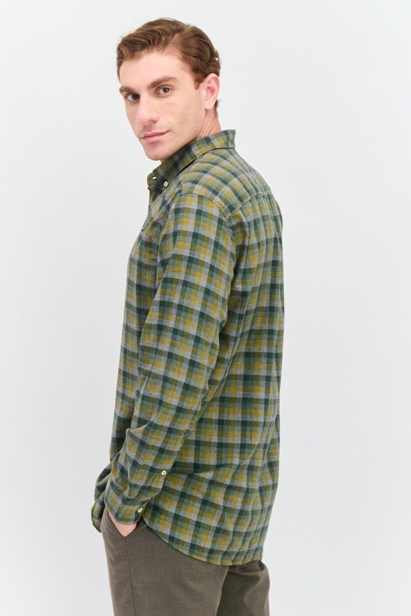 Pepe Jeans Men Regular Fit Brand Logo Long Sleeve Casual Shirt, Green Combo - Image 2