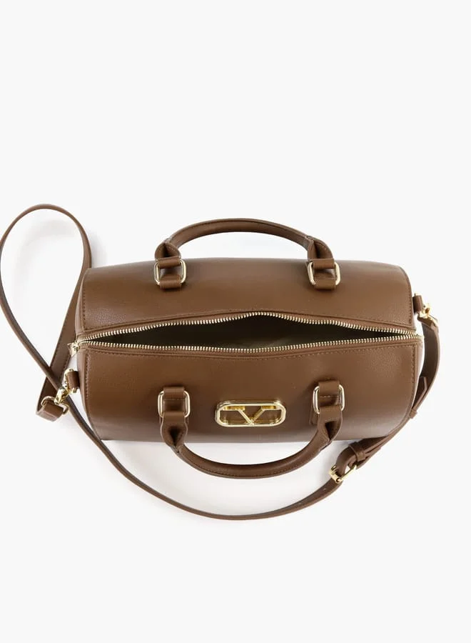 V Italia Solid Tote Bag with Detachable Strap and Zip Closure