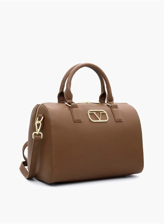 V Italia Solid Tote Bag with Detachable Strap and Zip Closure