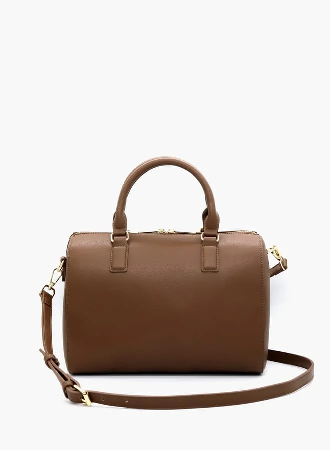 V Italia Solid Tote Bag with Detachable Strap and Zip Closure