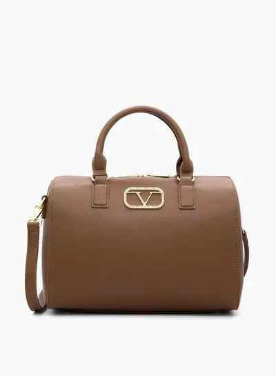 V Italia Solid Tote Bag with Detachable Strap and Zip Closure