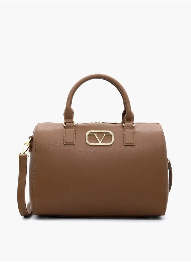 V Italia Solid Tote Bag with Detachable Strap and Zip Closure