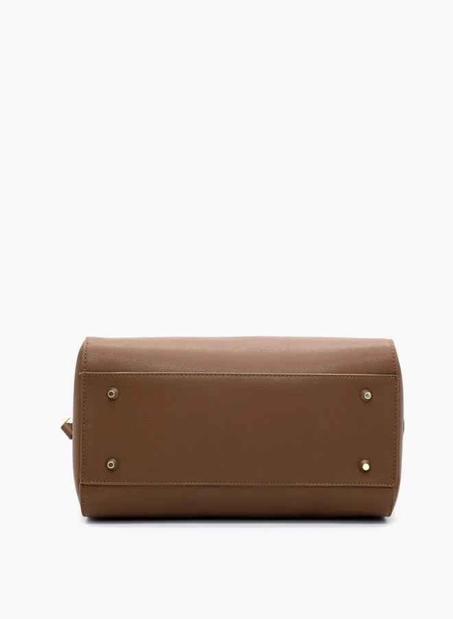 V Italia Solid Tote Bag with Detachable Strap and Zip Closure