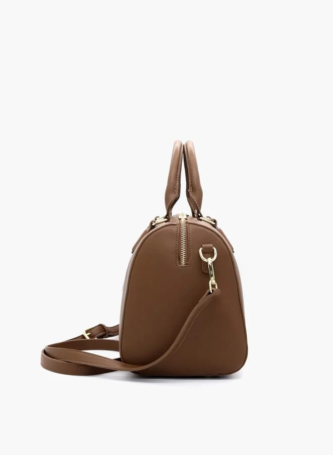 V Italia Solid Tote Bag with Detachable Strap and Zip Closure