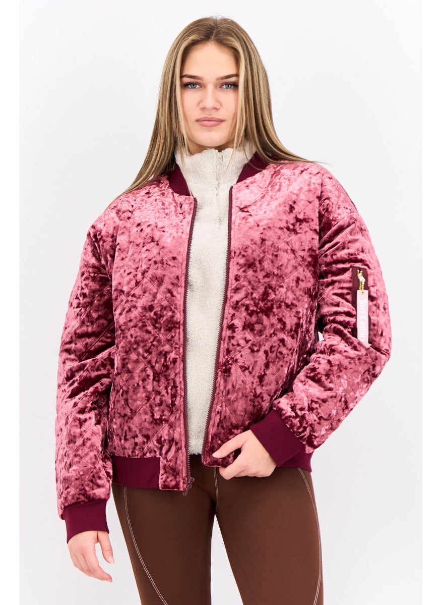 Juicy Couture Women Band Neck Quilted  Long Sleeves Sweatshirt, Maroon  - Image 1