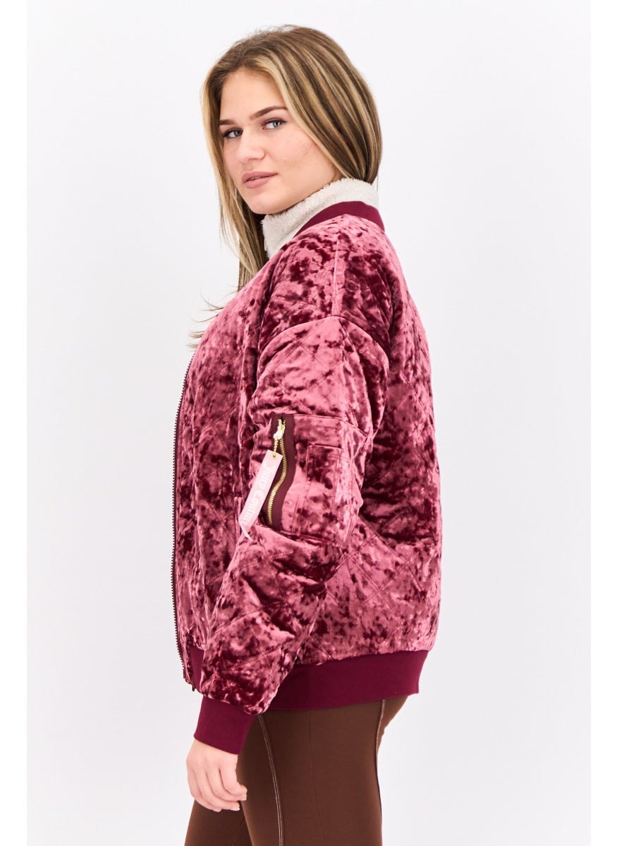 Juicy Couture Women Band Neck Quilted  Long Sleeves Sweatshirt, Maroon  - Image 3