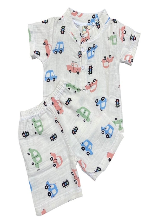 Fabrify Crinkled Muslin Coton Baby and Kids Pyjama Set, Unisex Nightwear, Half Sleeve, Regular Fit, Trendy Nightsuit for Boys and Girls (L (6-9 Months)) - Image 1