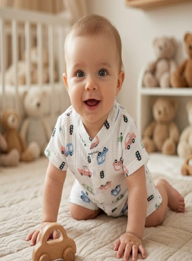Fabrify Crinkled Muslin Coton Baby and Kids Pyjama Set, Unisex Nightwear, Half Sleeve, Regular Fit, Trendy Nightsuit for Boys and Girls (L (6-9 Months)) - Image 4