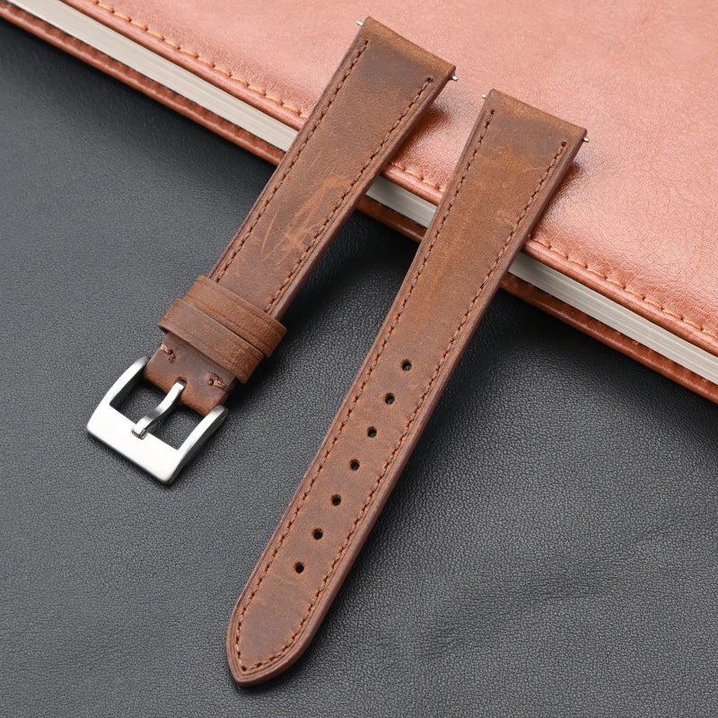 Bluejw Old-Fashioned Top Grain Genuine Leather Watch Band Replacement Strap for Men and Women – 20mm 22mm Width with Quick Release Pins, Easy to Replace the Watch Strap - Image 1