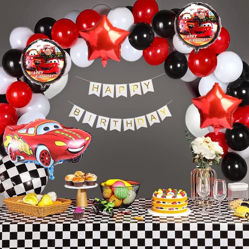 SpecialYou.in Happy Birthday Party Balloon Car for Boys, Lightning McQueen Racing Theme Decoration, Red Black Rubber, 64 Pcs - Image 1