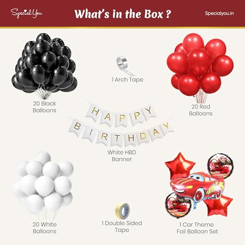 SpecialYou.in Happy Birthday Party Balloon Car for Boys, Lightning McQueen Racing Theme Decoration, Red Black Rubber, 64 Pcs - Image 2