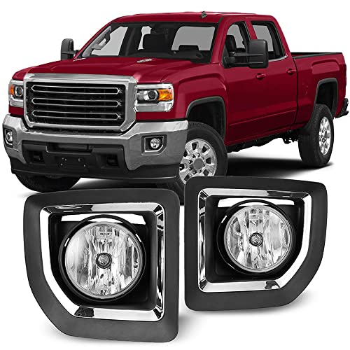 CPW Fog Lights Assembly Fit for GMC Sierra 2500HD3500HD 2015 2016 2017 2018 2019 Driver Passenger Driving wPS Halogen Bulbs Wiring Harness Black Housing Clear Lens - Image 1